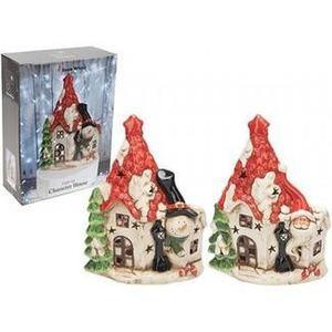 Light Up Houses With Santa & Snowman Ornament 30.5cm (Set of 2)