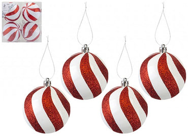 CANDY CANE STRIPED BAUBLES 8cm (Pack of 4)